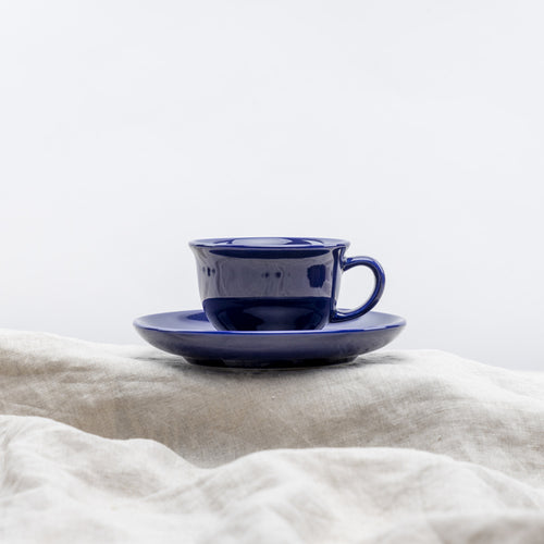  Polish Pottery ceramic cup with the saucer cobalt glaze