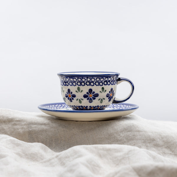 Polish Pottery ceramic cup with the saucer dec. 221A