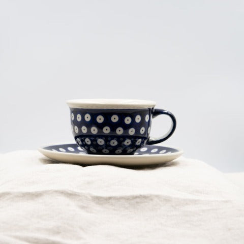 Polish Pottery ceramic cup with the saucer  220ml 
